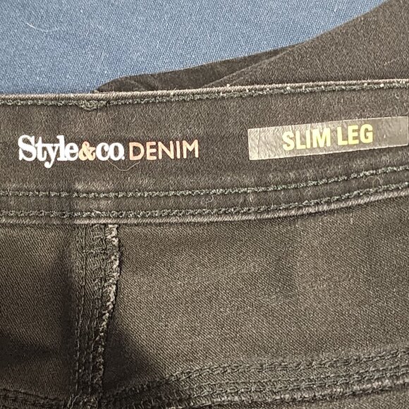 Style and Co. Denim Black Slim Leg Cotton Poly Span Stretch Jeans Size 20W - Picture 13 of 16